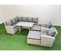 Garden Outdoor Rattan Furniture Set with 2 Big Footstools 10 Seater Fimous Light Grey One Size