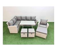 Garden Outdoor Rattan Furniture Set with Armchair 3 Footstools 10 Seat Fimous Light Grey One Size