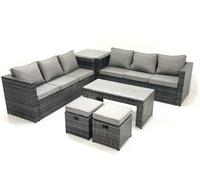 Fimous Garden Outdoor Rattan Furniture Set With Sofa Coffee Table 2 Small Footstools Side Table Dark Grey Mixed