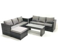Fimous Garden Outdoor Rattan Furniture Set with Sofa Coffee table Big Footstool Dark Grey Mixed