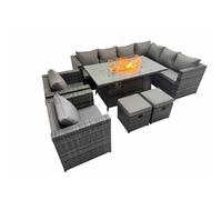 Fimous Garden Rattan Furniture Set 10 Seater with 2 Small Stools Dark Grey