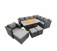 Fimous Garden Rattan Furniture Set 10 Seater with 3 Stool Dark Grey