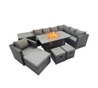 Fimous Garden Rattan Furniture Set 10 Seater with Side Table 3 Stool