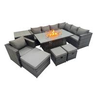 Fimous Garden Rattan Furniture Set 10 Seater with Side Table 3 Stool