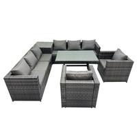 Fimous Garden Rattan Furniture Set 8 Seater with Side Table Dark Grey