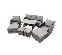 Fimous Garden Rattan Furniture Set 9 Seater with 2 Big Stool 2 Small Stools