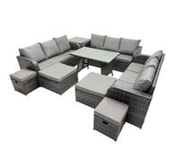 Fimous Garden Rattan Outdoor Furniture Set 13 Seater With 3 Seater Sofa 4 Stools Side Table Dark Grey