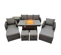 Fimous Garden Rattan Reclining Chair 3 Seater Sofa with 4 Stools Side Table