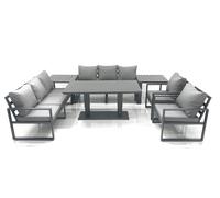Fimous Garden Sofa Set Aluminium Furniture Rising Dining Tabe Set with 2 Chair 2 Side Tables Dark Grey