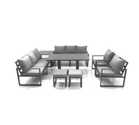 Fimous Garden Sofa Set Aluminium Furniture Rising Dining Tabe Set with 2 Chair 2 Small Footstools Side Table Dark Grey Fimous Dark Grey