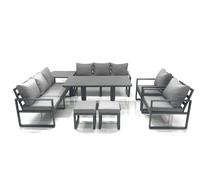 Fimous Garden Sofa Set Aluminium Furniture Rising Dining Tabe Set with 2 Chair 2 Small Footstools Side Table Dark Grey Fimous Dark Grey