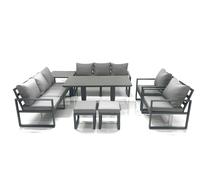 Fimous Garden Sofa Set Aluminium Furniture Rising Dining Tabe Set with 2 Chair 2 Small Footstools Side Table Dark Grey