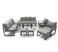 Fimous Garden Sofa Set Aluminium Furniture Rising Dining Tabe Set with 2 Chair 3 Footstools Dark Grey Fimous Dark Grey