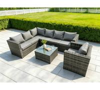 Fimous Dark Grey Mixed PE Rattan Corner Sofa Set Outdoor Garden Furniture Square Coffee Table Armchair With Thick Cushion