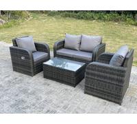 Fimous Grey Wicker Rattan Garden Furniture Set Love Sofa Reclining Chair Outdoor Rectangular Coffee Table 4 Seater