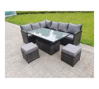 Fimous High Back Corner Rattan Garden Furniture Sofa Dining Rising Table 8 Seater