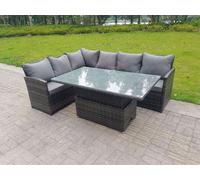 Fimous High Back Corner Rattan Garden Furniture Sofa Dining Rising Table Height Adjustable 6 Seater