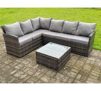 Fimous High Back Dark Mixed Grey Rattan Corner Sofa Set Outdoor Furniture Square Coffee Table 6 Seater in Dark Grey Fimous Dark Grey