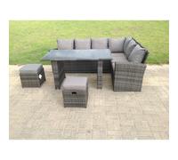 Fimous High Back Grey Mixed Rattan Corner Sofa Dining Set Table 8 Seater right corner