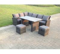 Fimous High Back Grey Mixed Rattan Corner Sofa Dining Set Table With Stools 8 Seater