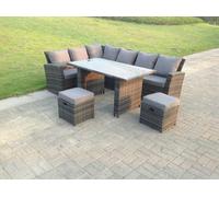 High Back Rattan Corner Sofa Dining Set Table With Stools 8 Seater Fimous Dark Grey One Size