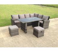 Fimous High Back Grey Mixed Rattan Corner Sofa Dining Set Table With Stools 8 Seater right corner