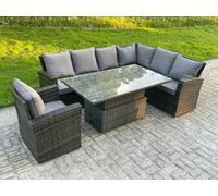 Fimous High Back Pe Rattan Corner Sofa Set Garden Furniture Adjustable Rising Lifting Table Set With Armchair