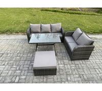 Fimous High Back PE Rattan Sofa Set Outdoor Garden Furniture Dining Table Set Love Sofa 3 Seater Sofa Big Footstool