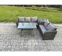Fimous High Back PE Rattan Sofa Set Outdoor Garden Furniture Dining Table Set Love Sofa 3 Seater Sofa Side Table