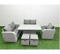 Fimous High Back Poly Rattan Garden Furniture Set Reclining Chair Loveseat Sofa Indoor Outdoor Set 2 Stool Light Grey