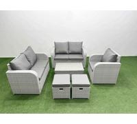 Fimous High Back Poly Rattan Garden Furniture Set - Light Grey Indoor/Outdoor Patio Set with Reclining Chair & Rectangular Coffee Table