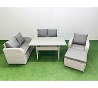 Fimous High Back Poly Rattan Garden Furniture Set Reclining Chair Loveseat Sofa Indoor Outdoor Set Big Stool Light Grey