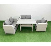 Fimous High Back Poly Rattan Garden Furniture Set - Light Grey Indoor/Outdoor Patio Set with Reclining Chair & Rectangular Dining Table