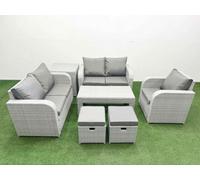 Fimous High Back Poly Rattan Garden Furniture Set - Light Grey Indoor/Outdoor Patio Set with Reclining Chair & Oblong Coffee Table