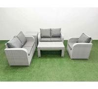 Fimous High Back Poly Rattan Garden Furniture Set - Light Grey Indoor/Outdoor Patio Set with Reclining Chair & Oblong Coffee Table