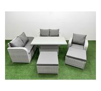 Fimous High Back Poly Rattan Garden Furniture Set with Adjustable Lifting Dining or Coffee Table Indoor Outdoor Patio Set 2 Big Stool