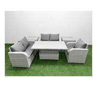 Fimous High Back Poly Rattan Garden Furniture Set w/ Reclining Chair Loveseat Sofa Adjustable Lifting Dining or Coffee Table Indoor Outdoor Patio Set Fimous Light Grey