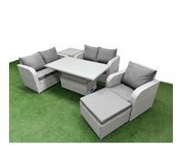 Fimous High Back Poly Rattan Garden Furniture Set with Adjustable Lifting Dining or Coffee Table Indoor Outdoor Patio Set Big Stool Side Table