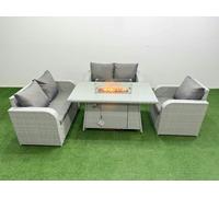Fimous High Back Poly Rattan Garden Furniture Set with Reclining Chair Loveseat Sofa Firepit Dining Table Indoor Outdoor Patio Set Light Grey Fimous Light Grey