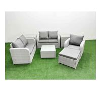 High Back Poly Rattan Garden Furniture Set with Reclining Chair Loveseat Sofa Square Coffee Table Indoor Outdoor Patio Set Big Stool 2 Side Table Lig Fimous Light Grey One Size