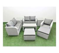 Fimous High Back Poly Rattan Garden Furniture Set with Reclining Chair Loveseat Sofa Indoor Outdoor Patio Set 2 Big Stool 2 Side Table