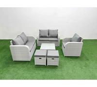 Fimous High Back Poly Rattan Garden Furniture Set with Reclining Chair Loveseat Sofa Square Coffee Table Indoor Outdoor Patio Set 2 Stool Light Grey Fimous Light Grey