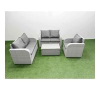 Fimous High Back Poly Rattan Garden Furniture Set Reclining Chair Loveseat Sofa Coffee Table Indoor Outdoor Set Light Grey