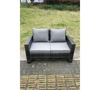 Rattan Corner Sofa Set Outdoor Oblong Coffee Table Set Patio Furniture With Cushions Fimous Dark Grey One Size