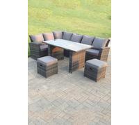 Fimous High Back Grey Mixed Rattan Corner Sofa Dining Set Table With Stools 8 Seater left corner Dark Grey