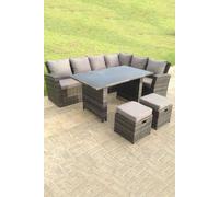 Fimous High Back Rattan Corner Sofa Dining Table With Stools 8 Seater right corner in Dark Grey Fimous Dark Grey