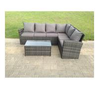 High Back Rattan Corner Sofa Set Oblong Coffee Table Outdoor Furniture Fimous Dark Grey One Size