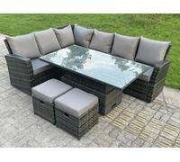 Fimous High Back Rattan Garden Furniture Corner Sofa Sets Adjustable Rising Table Dark Mixed Grey 8 seater left corner