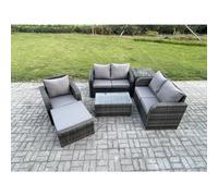Fimous High Back Rattan Garden Furniture Set with Coffee Table Big Footstool Side Table Indoor Outdoor Patio Lounge Sofa Set