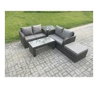 Fimous High Back Rattan Garden Furniture Set with Loveseat Sofa Coffee Table Big Footstool Side Table Indoor Outdoor
